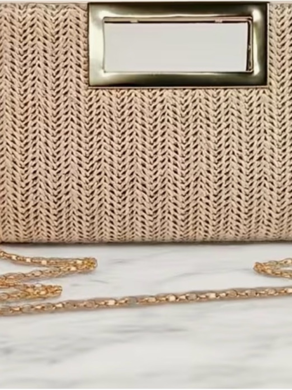 Straw Clutch with Beige Cat-Eye Sunglasses - Picture 3 of 5